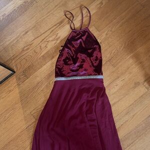Floor length Dark red gown